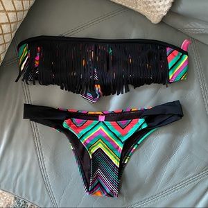 Beautiful MISS COCOA FRINGE Bandeau Bikini SET 4 XS